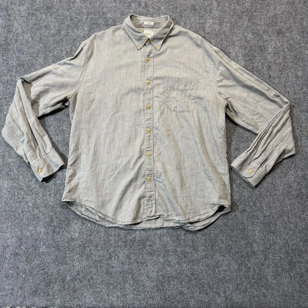 J.Crew Classic Men's XL Gray Herringbone Cotton Button Down Long Sleeve Shirt
